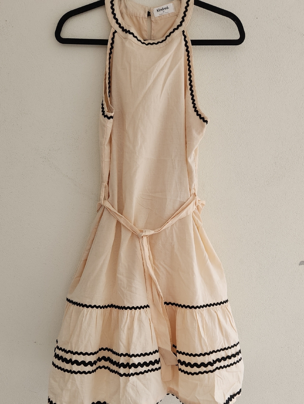 Kindred Cream Halter Midi Dress with Black Trim